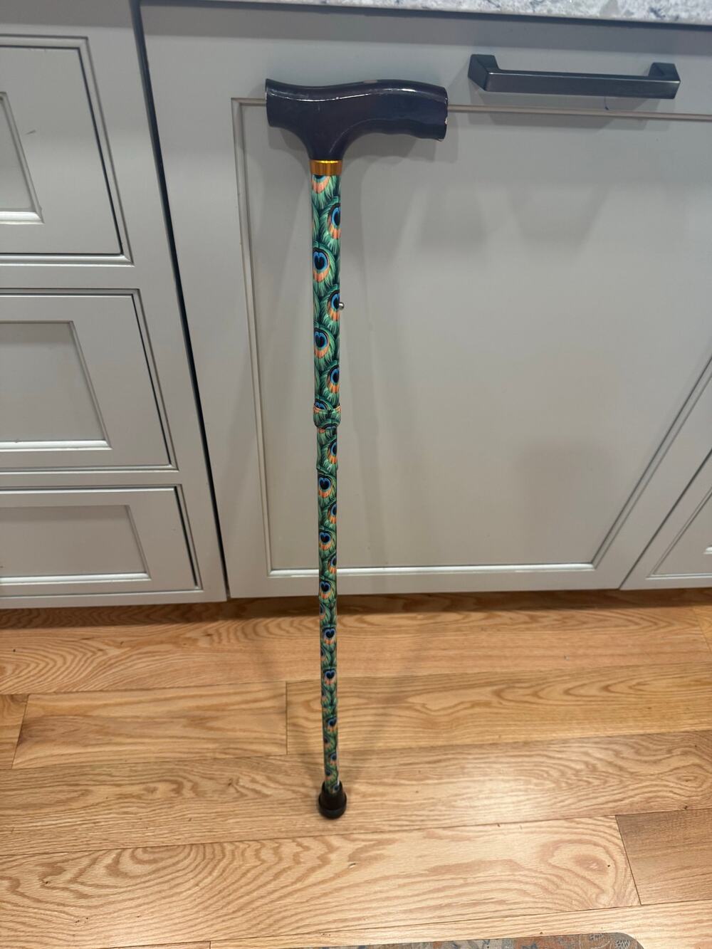 Height-Adjustable Aluminum Walking Cane Colorful Peacock Feather Pattern